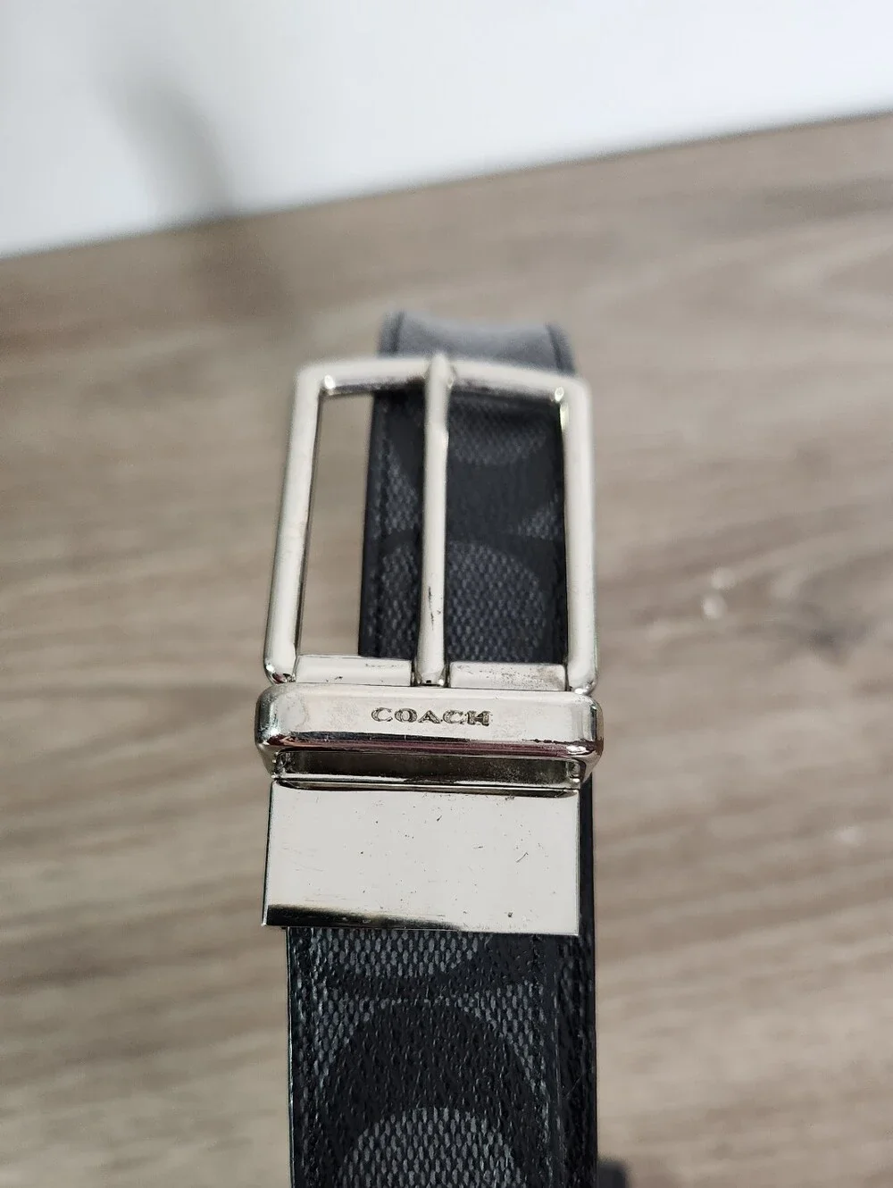COACH Heritage Signature Coated Canvas Reversible Black Belt